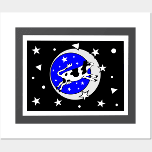 Funny Cow with Moon with Stars Posters and Art